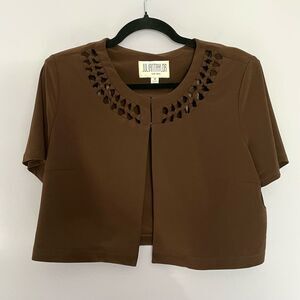 Vintage Women's Short Sleeve Cardigan in Brown Julian Taylor size 12 Cropped